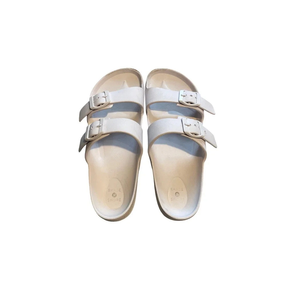 Shade & Shore Neida EVA Two Band Slide Sandals Cream Off White Womens 8